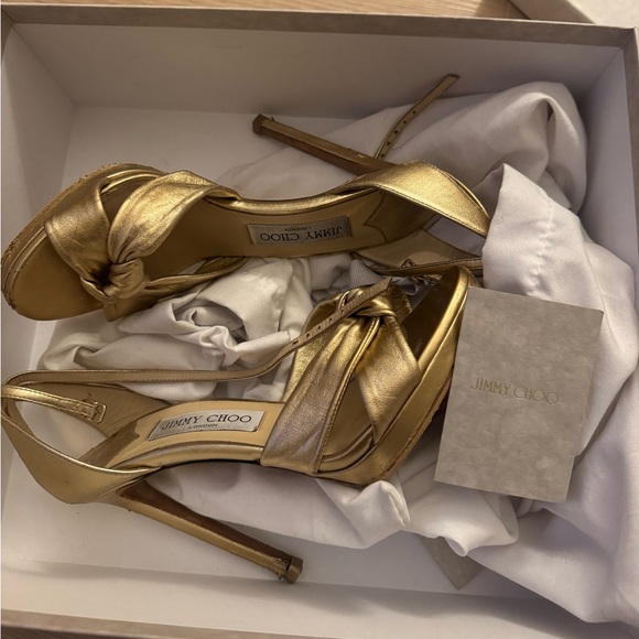 Jimmy Choo Rosie 120 Gold Metallic Nappa Platform Sandals size 37.5 - Picture 5 of 15